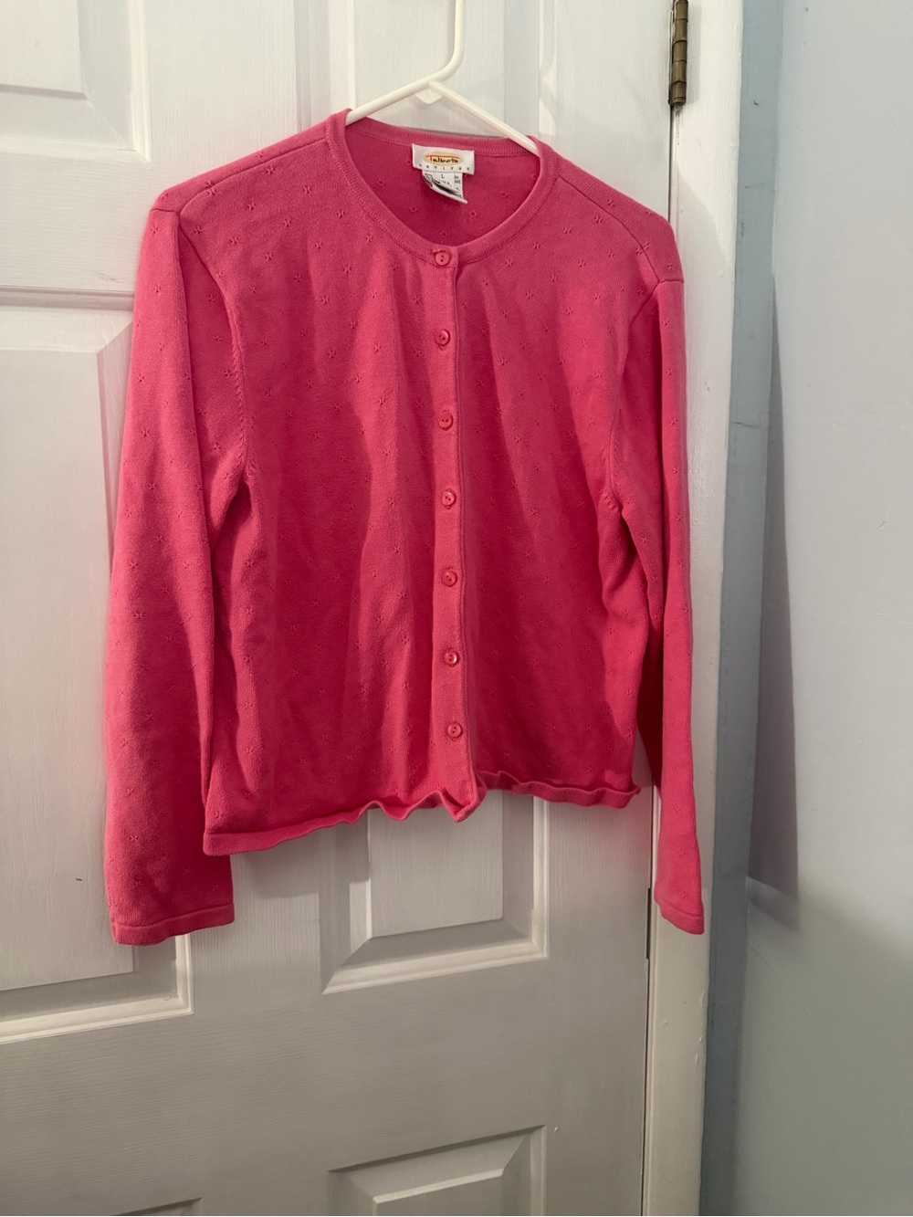 Vintage Talbots Petites Pink Pointelle Cardigan Sweater PL Cotton Blend
